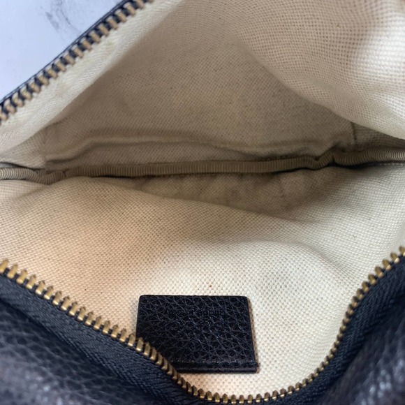 ❌❌ GUCCI Bumbag Belt Bag Black Grained Calfskin Small GG Logo Crossbody Stripe - Picture 9 of 13